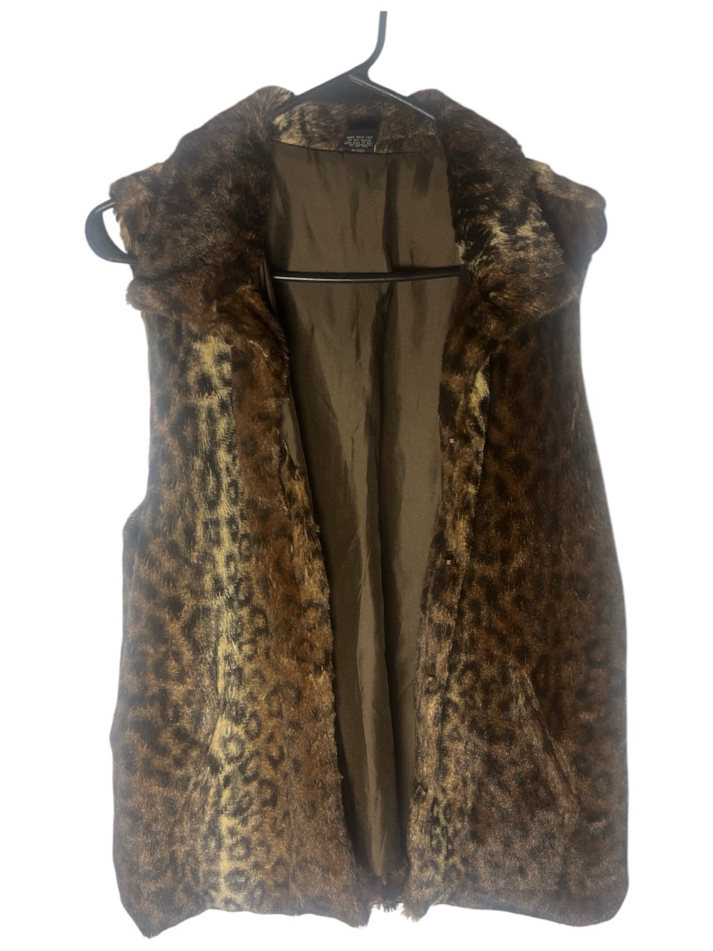 Faux Fur Leopard Print Vest - Brown